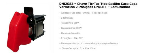 Interruptor Tic Tac 02 Posicoes Chave Uso Geral -dni2083 Vermelho