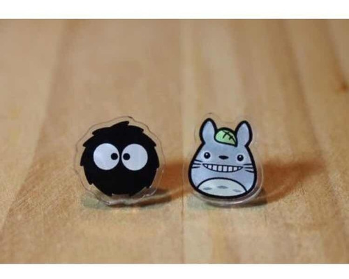 Aretes Totoro Broquel Plateado Kawaii Aretitos Anime Acrilic