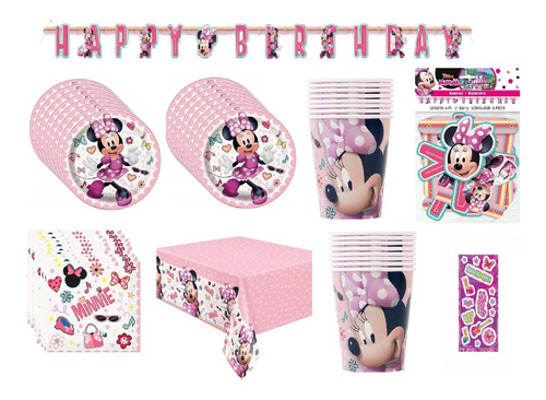 Suministro Fiesta Cumpleaño Minnie Para 16 Incluye Plato