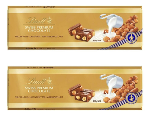 Chocolate Lindt Swiss Premium Con Leche Y Avellana X300g X2u