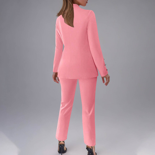 Conjunto De Traje De Abrigo Y Pantalones De Color Para Mujer