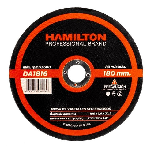 Disco Abrazivo Corte 180x1,6mm Acero Hamilton Da1816 X 10uni