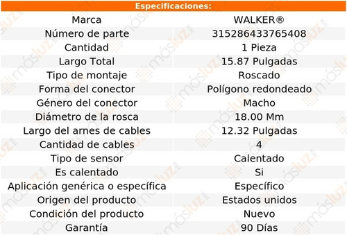 Sensor O2 Ox Izq/der Toyota Prius C 1.5l 4 Cil 12/19 Walker
