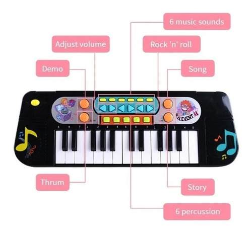 Imagen 4 de 6 de Piano Órgano Musical Para Niña 25 Teclas Micrófono