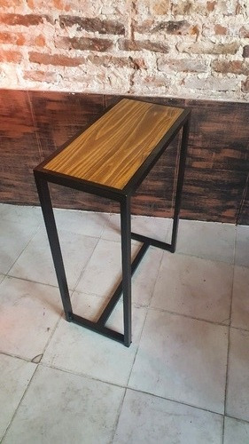 Imagen 5 de 6 de Mesa Hierro Y Madera 60x30x78 + 2 Bancos Industrial Desayuno