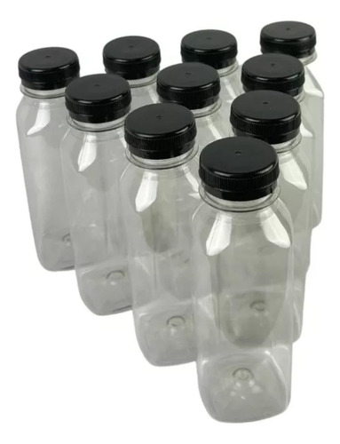 200 Garrafas Quadradas Lisas Pet Cristal P/ Bebidas | 300ml Cor Preto