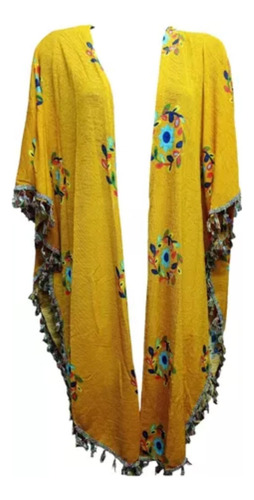Tapado Kimono De Verano Floreado Con Flecos De Mujer