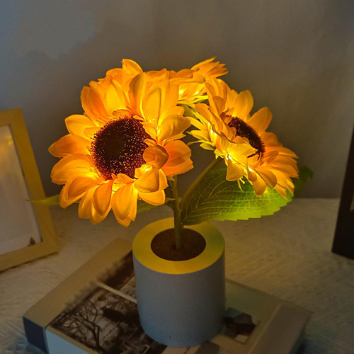 Luz De Noche De Girasol En Maceta, Elegante, Portátil Para