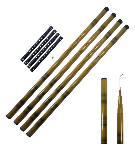 Kit 4 Vara De Mão Bambu 2,7 Telescópica 60% Carbono Bamboo