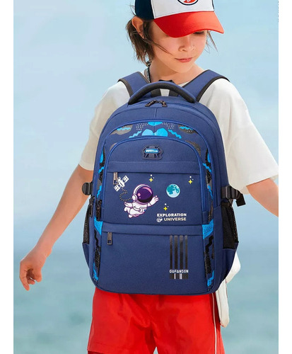 Mochila ortopédica impermeable para niños Astronaut, grados 3-6, color azul