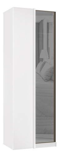 Guarda Roupa Modulado Canto Reto 1 Porta 80cm Com Vidro Cor Branco Ff/vidro Reflecta Prata