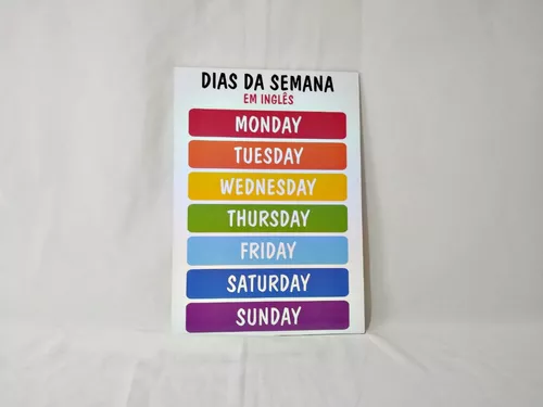 Quadro Decrativo Infantil Dias da Semana em Ingles