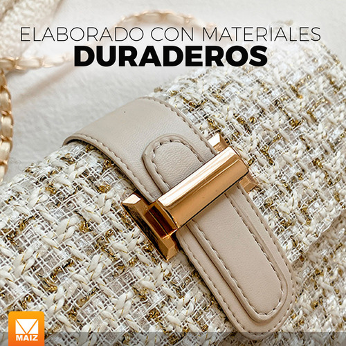 Bolsa Mano Bandolera Crossbody Cadena Elegante Moda Mujer Color Negro Diseño De La Tela Rayas