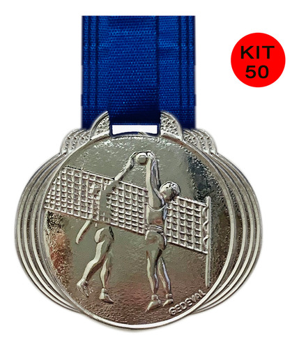 Kit 50 Medalhas De Vôlei Esporte Premiação Escola Ø3,5cm Cor Prata