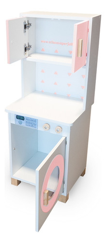 Kit Mini Cozinha Infantil Com Geladeira E Máquina De Lavar Cor Rosa-chiclete