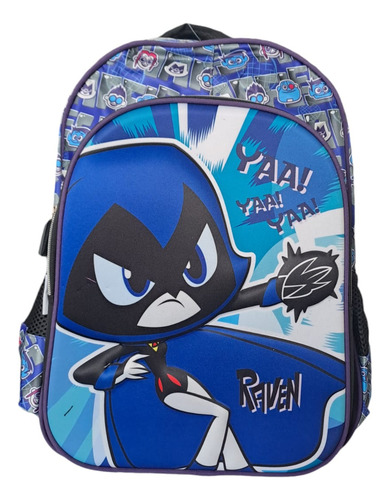 Mochila Escolar Primaria Jovenes Titanes Color Azul Diseño De La Tela 3d