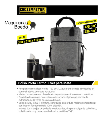 Bolso Porta Termo + Set P/yerba-azĂșcar-mate Cto Crossmaster Negro