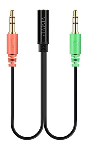 Vimvip 3.5mm Hembra A Dual 3.5 Male Mic - Cable De Audio Est