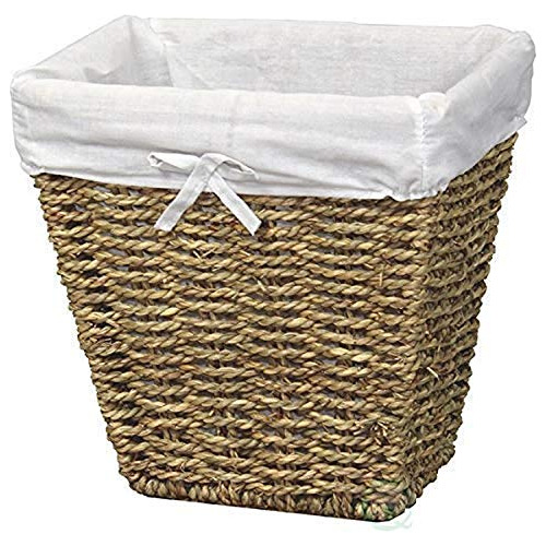 Qi003163 Woven Seagrass Cubo De Basura Pequeño Forro B...