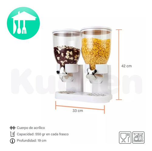 Dispenser De Cereales Doble Dosificador Alimentos Fideos