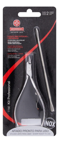 Kit Alicate + Empurrador Inox de Cutícula Professional 778E Mundial Personal Care