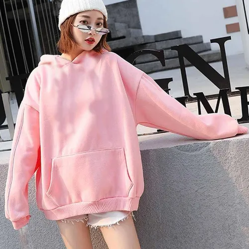 Buzo Mujer Rosa Capucha Fit Hoodie Liso Oversize Canguro