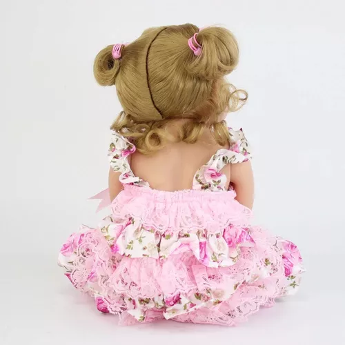 Boneca reborn bebe 57cm silicone corpo inteiro cabelo cacheado