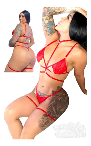 Lenceria Sexy Conjunto Ropa Interior Tanga Brallete Ligueros