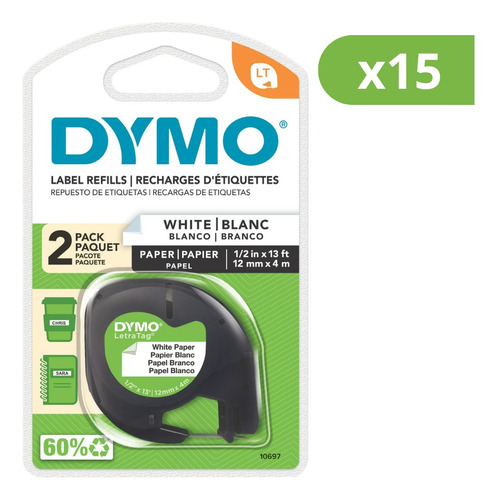 Dymo® Letratag Papel Blanco. 15 Blister (30 Rollos De Cinta)