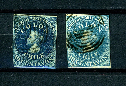 Sellos Postales De Chile. Primera Emisión, Año 1853, Nº 2.