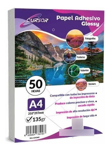 Papel Adhesivo Glossy Antioxido A4 135gr 250hjs Envio Inc.