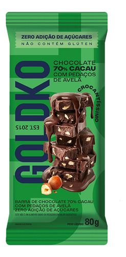 Chocolate 70% Cacau Com Pedaços De Avelãs Gold & Ko 80g