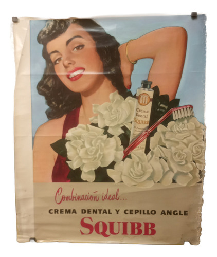 Antiguo Afiche Publicitario Crema Dental Squibb Original (Usado)