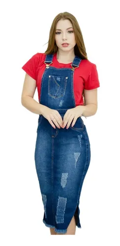 Jardineira saia hotsell jeans mercado livre