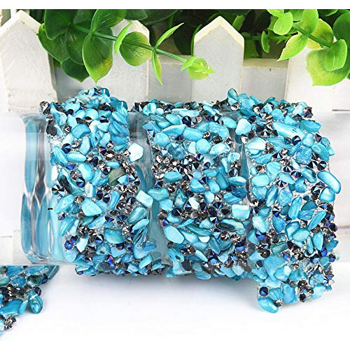 1 Roll Rhinestone Beaded Ribbon Blue Artificial Gemston...