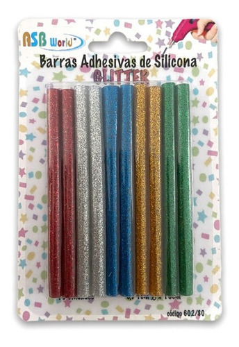 Barra Siliconas Glitter 7,2mm X 10cm X 10 Unidades Colores