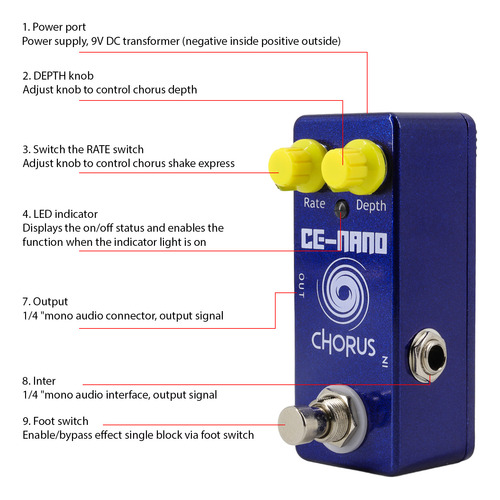 Pedal Para Miniguitarra Chorus, True Bypass, Aleación De Zin