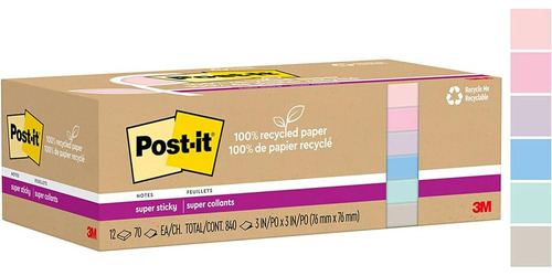 Post-it 100% Papel Reciclado Notas Súper Adhesivas, 2x El Po