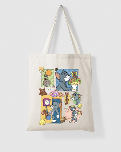 Tote Bag Tela Lienzo / Estampado De Tom Y Jerry / 40 X 35cm Beige Tom Y Jerry