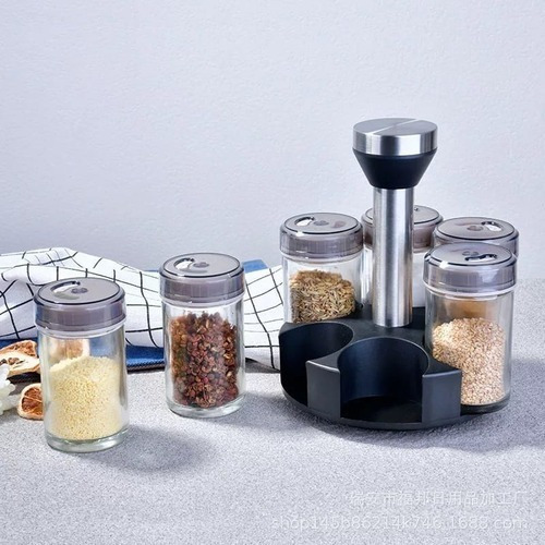 Set 6 Especieros Elegante Vidrio Cocina Giratorio 360 Color Gris