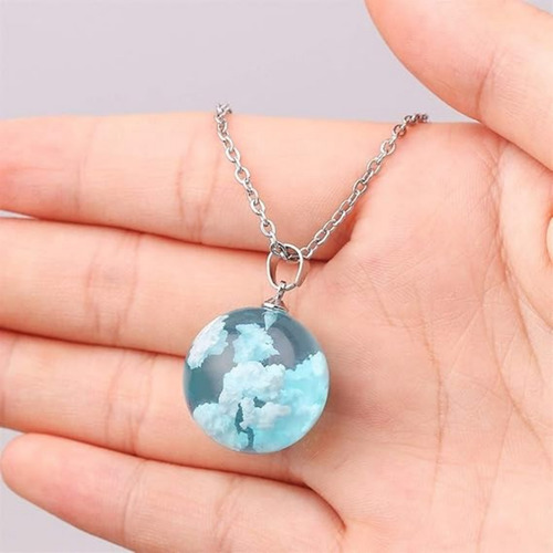 3pzs Collar Dije Cielo Nubes Brilla Oscuridad Moda Calidad Color Celeste
