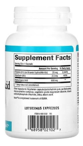 Ácido alfa lipoico + B de Natural Factors, 600 mg, 60 cápsulas