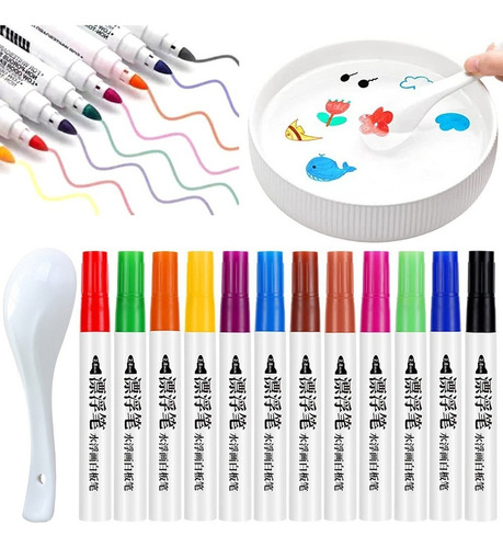 12 Children's Magic Floating Watercolor Pen+3 Spoon 1