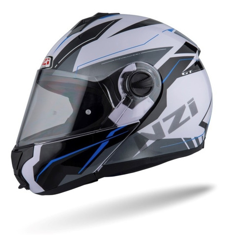 Casco Rebatible Nzi Visor Simple Flippy Fighter Blanco  Azul