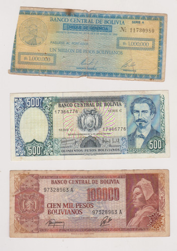 Lote 3 Billete Bolivia Bueno