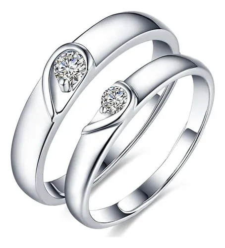 comprar 2 Anillos Promesa Plata Fina 925 Corazon Parejas Compromiso