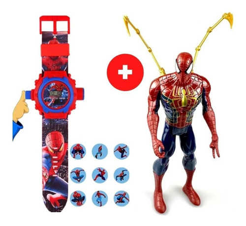 Kit Boneco Homem Aranha 30cm C/garras + Relógio Projetor