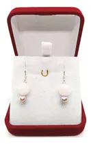 Comprar Aros Colgantes Cuarzo Rosa Y Perlas Plata Ley 925
