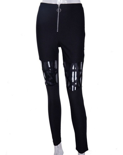 Pantalones Leggings De Cintura Alta Gótico Punk Para Mujer