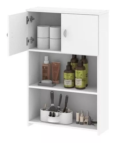 Botiquín de 2 puertas de montaje en superficie de baño, armario colgante de  madera con estantes ajustables y almacenamiento abierto sobre el inodoro